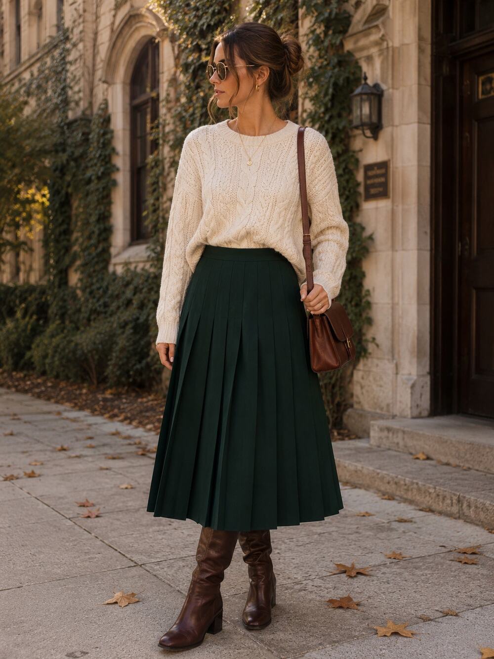 Vintage Forest Green Wool Pleated Midi Skirt Size 10 Made in‎ USA ✨